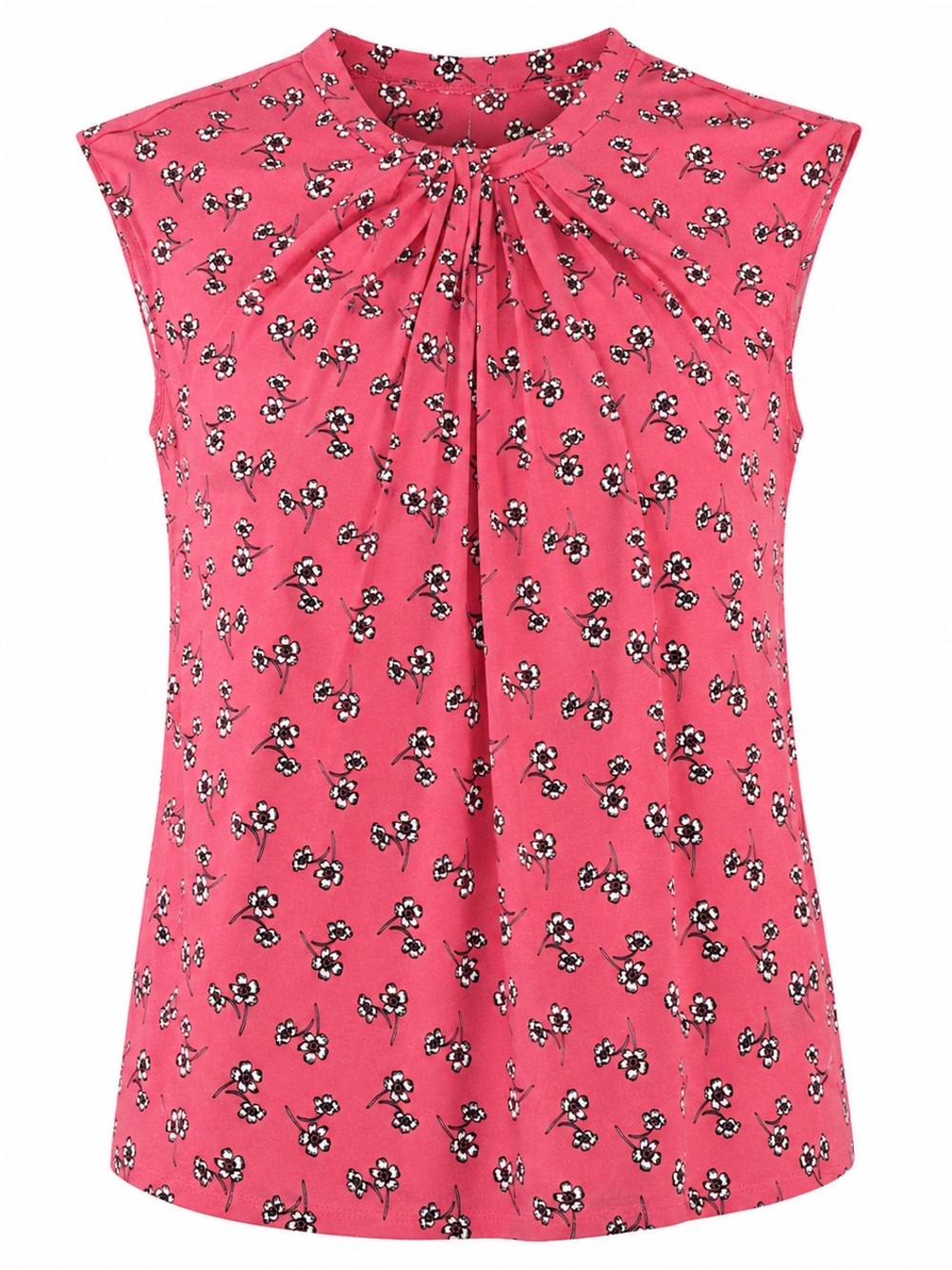 Liz Claiborne Pink Floral Pleated Neck Sleeveless Blouse